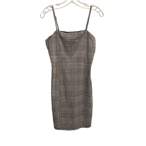 Active USA Black & White Plaid Shift Dress‎ Adj Spaghetti Straps Medium